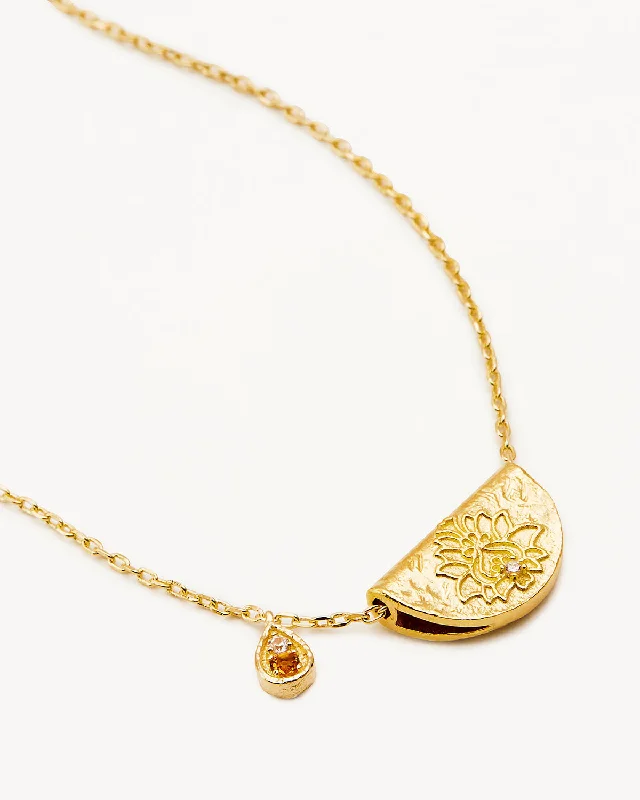 modern infinity signet ring 18k Gold Vermeil Lotus Birthstone Necklace - November - Citrine