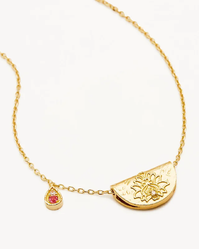 personalized pet photo necklace 18k Gold Vermeil Lotus Birthstone Necklace - October - Pink Tourmaline