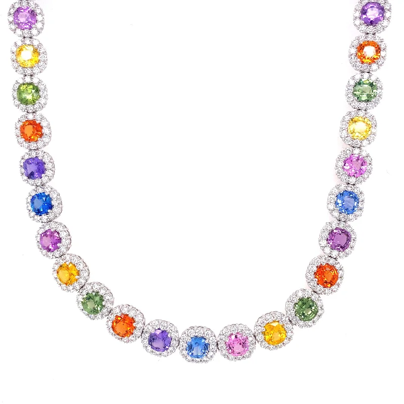 hypoallergenic earrings for sensitive ears 18K White Gold Diamond + Multi Sapphire Necklace hypoallergenic earrings for sensitive ears 18K White Gold Diamond + Multi Sapphire Necklace