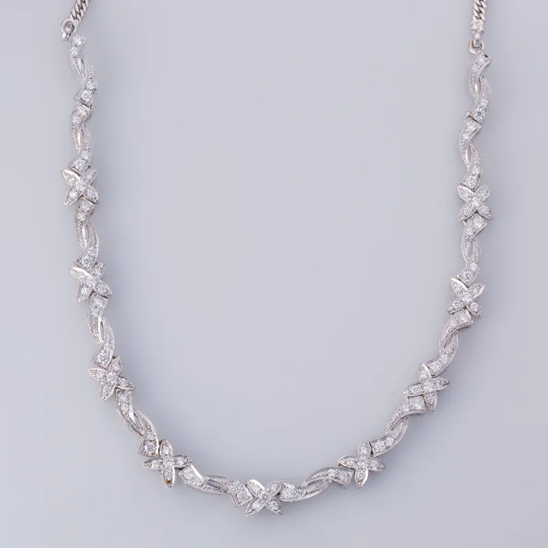 silver moon phase pendant 18K White Gold Diamond Necklace | 1.80ctw | 15"|