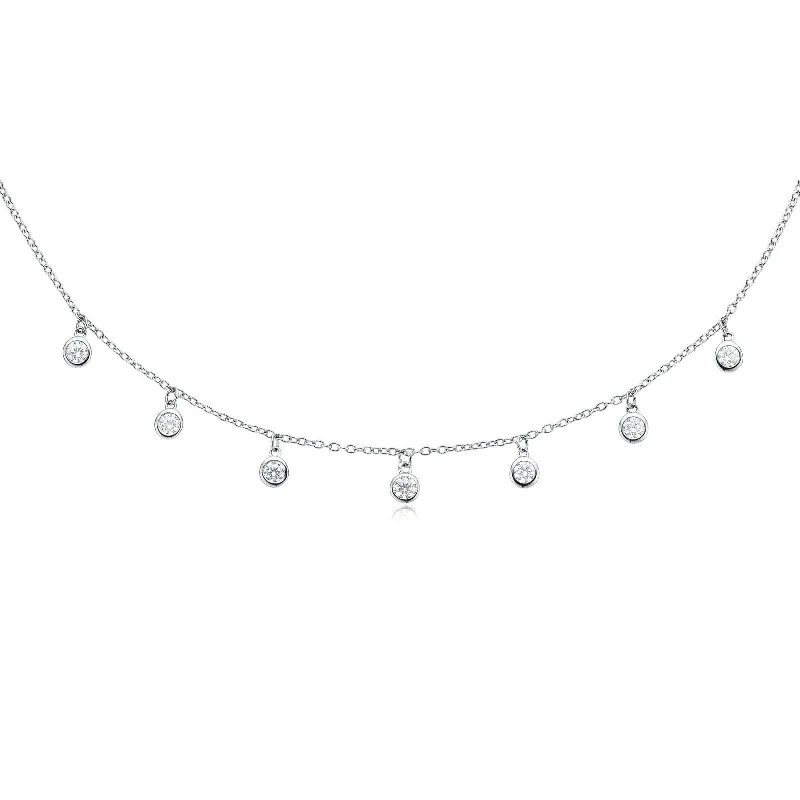classic diamond solitaire earrings Sterling Silver Cubic Zirconia Station Necklace