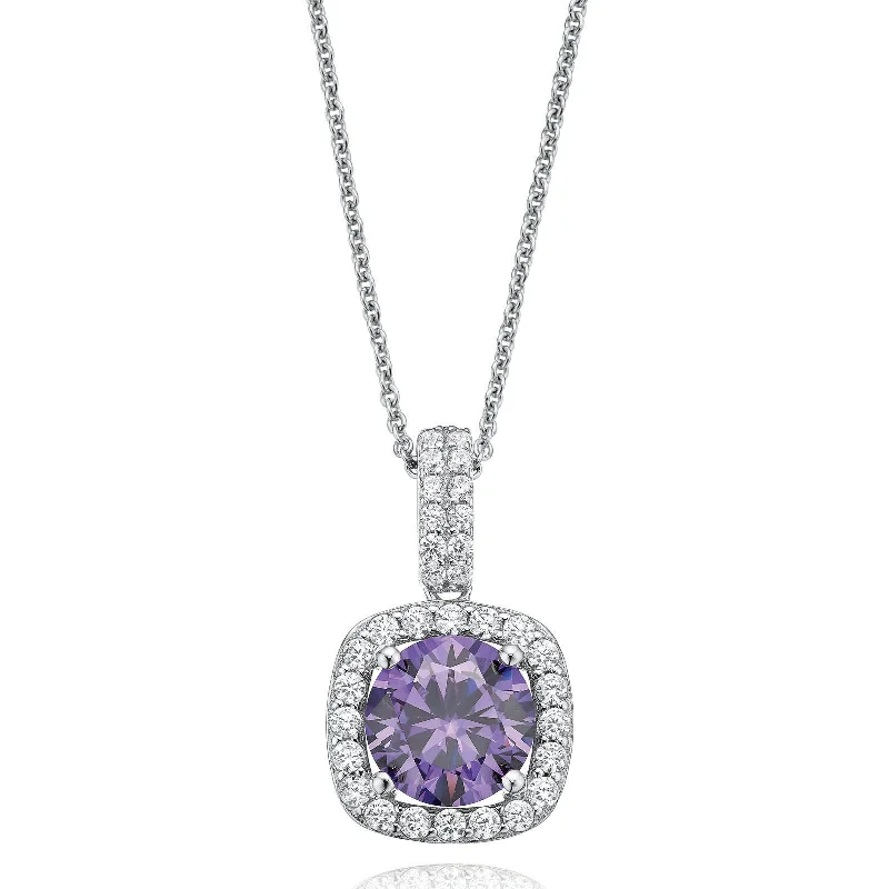 geometric diamond earrings gold KISS Sterling Silver Purple Cubic Zirconia Pendant