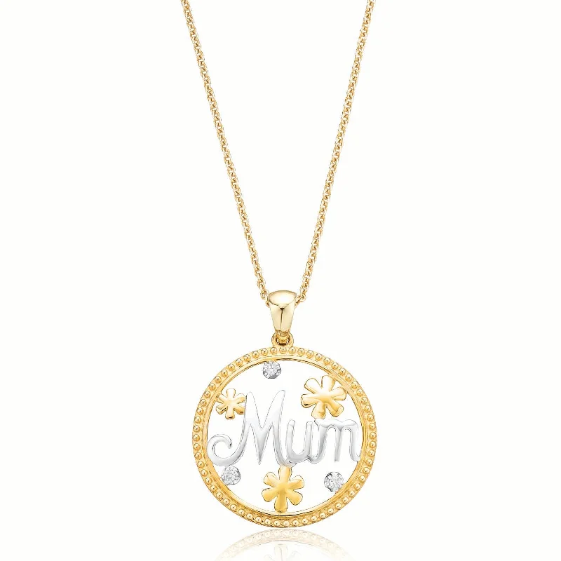 gold daisy stud earrings 9ct Two Tone Gold Round Brilliant Cut Diamond Set Mum Pendant
