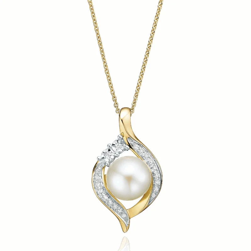 rose gold anklet chain 9ct Two Tone Gold  7mm Freshwater Pearl  & Diamond Set Pendant