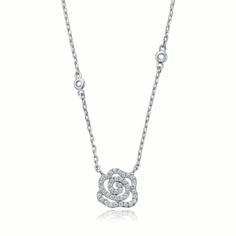 natural turquoise ring handmade Sterling Silver  Cubic Zirconia Flower Necklace