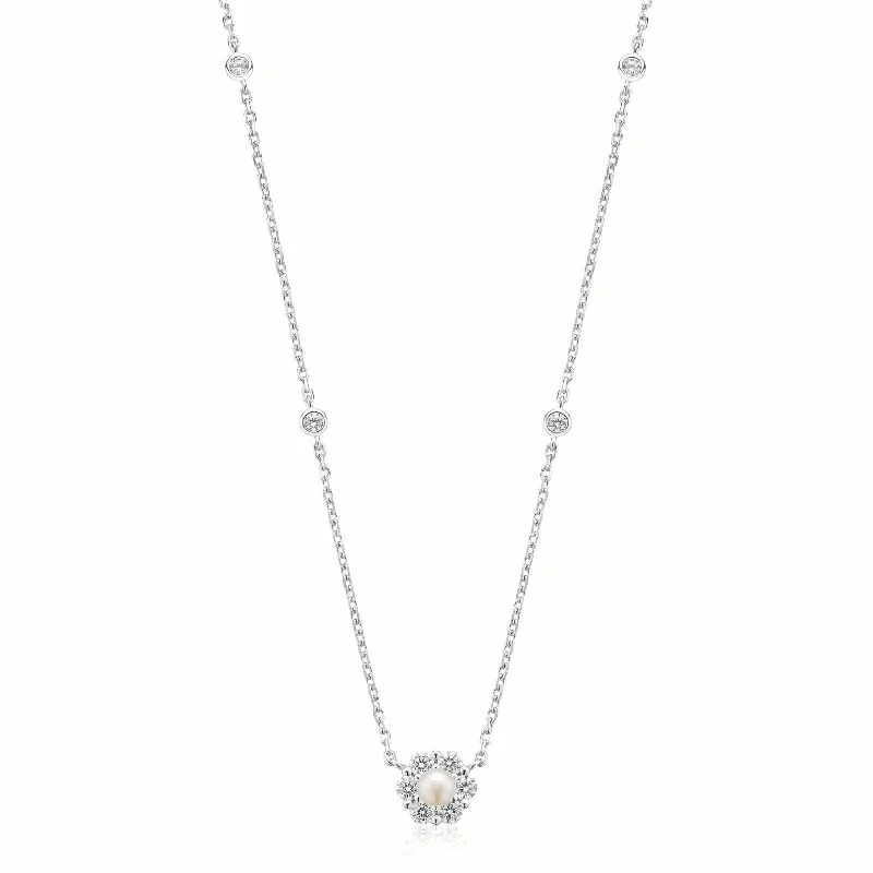 gold heart-shaped pendant necklace Sterling Silver Fresh Water Pearl & Cubic Zirconia Necklace
