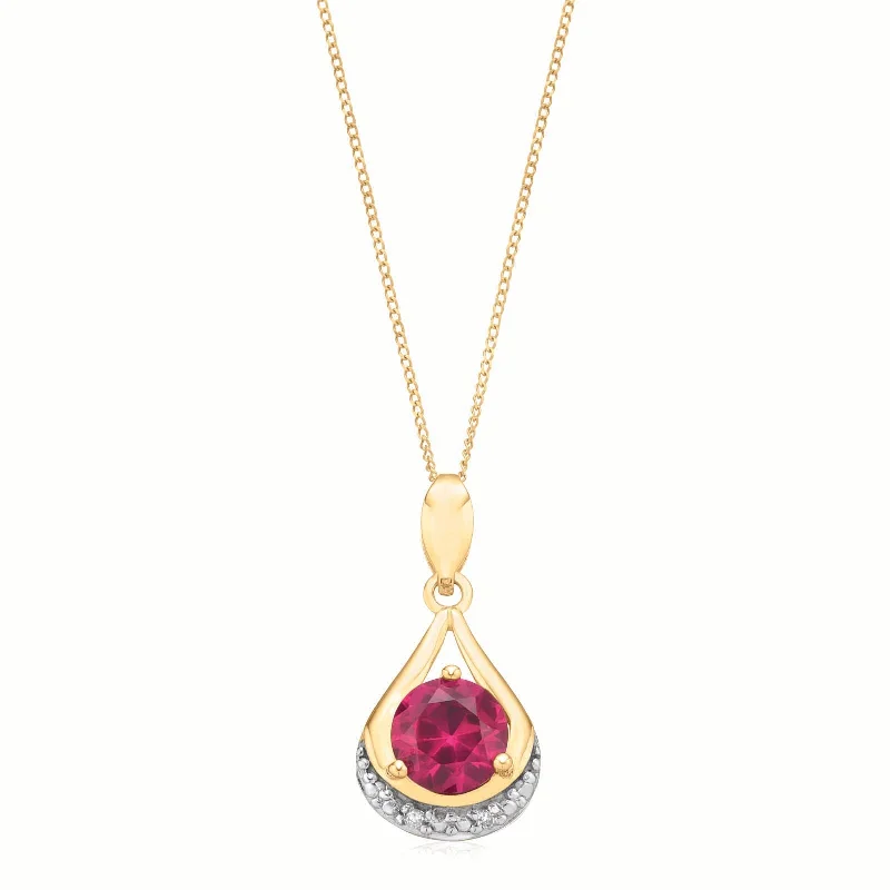 beaded wrap bracelet handmade 9ct Yellow Gold Round Brilliant Cut 6 MM Created Ruby & Diamond Set Pendant
