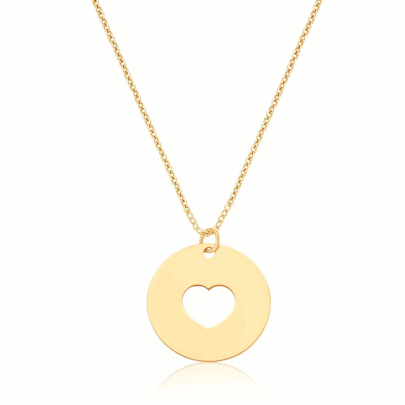 dainty feather charm necklace 9ct Yellow Gold 42cm Circle Heart Cutout Necklace
