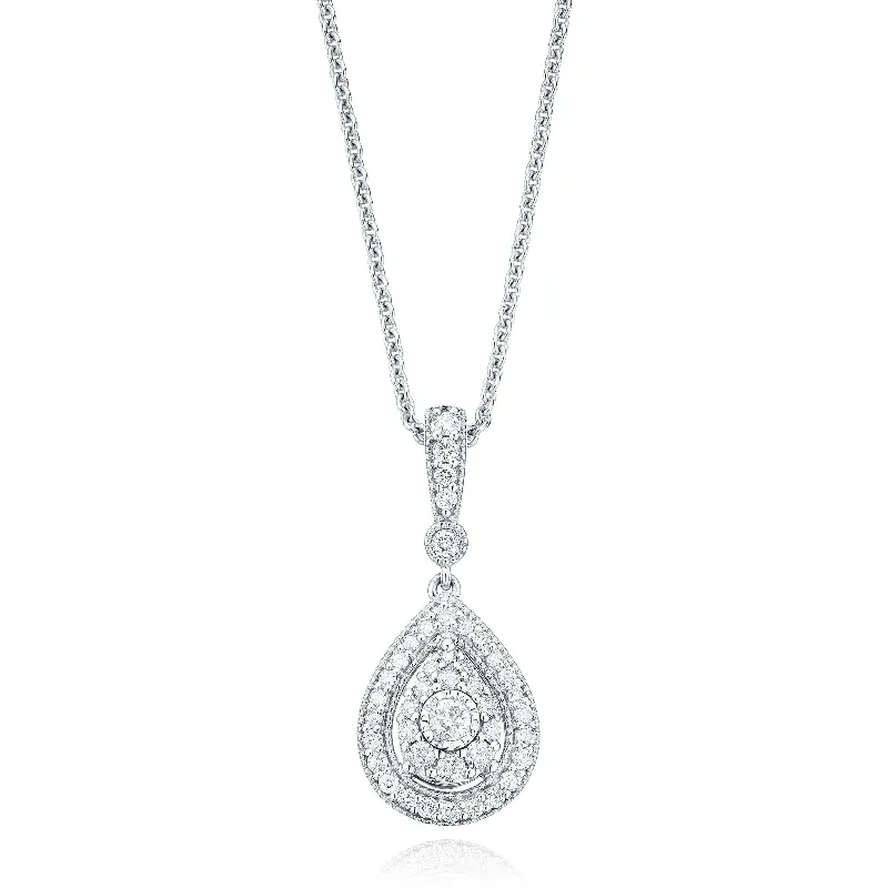 sterling silver herringbone chain Paris 14ct White Gold Round Brilliant Cut 1/4 CARAT tw of Diamonds Pendant