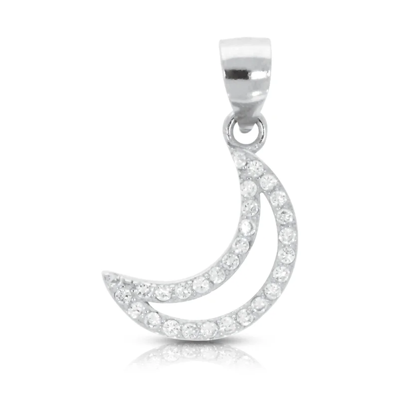 elegant art deco necklace Sterling Silver  Cubic Zirconia Crescent Moon Pendant