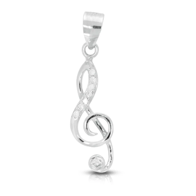 modern baguette diamond ring Sterling Silver  Cubic Zirconia Treble Clef Pendant