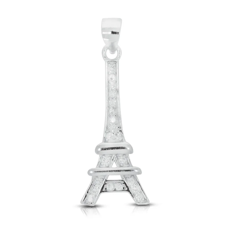 minimal gold ring stack Sterling Silver Cubic Zirconia Eiffel Tower Pendant