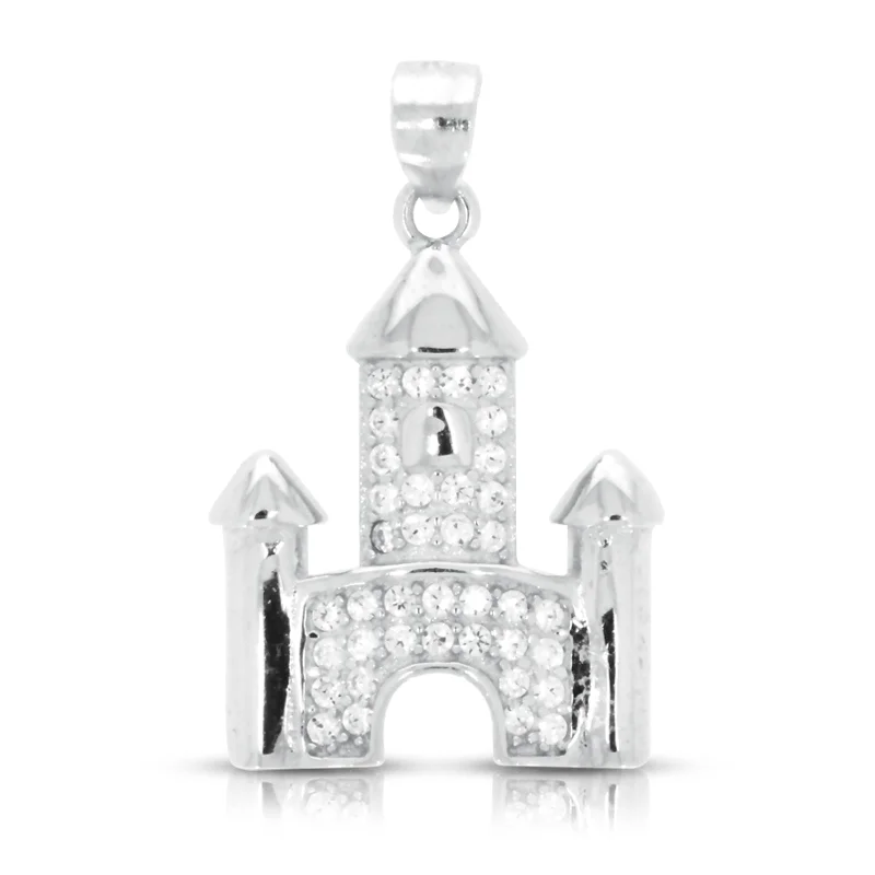 modern geometric drop earrings Sterling Silver Cubic Zirconia Castle Pendant