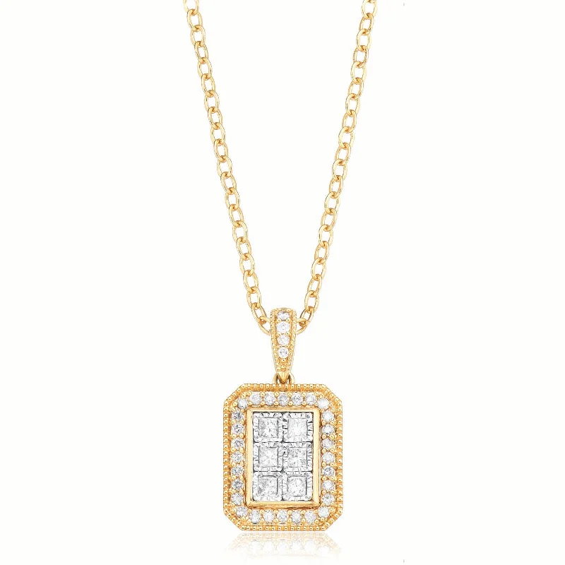 adjustable minimalist wave bracelet New York 14ct Yellow Gold Princess & Round Brilliant Cut 1/4 CARAT tw of Diamonds Pendant