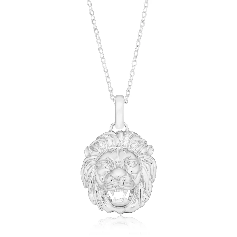 simple crescent moon ring Sterling Silver Round Cubic Zirconia Lion Pendant