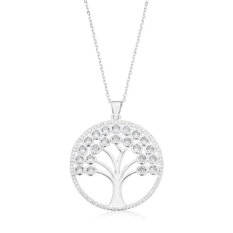 celestial sunburst ring gold Sterling Silver Round White Cubic Zirconia Tree of Life Pendant