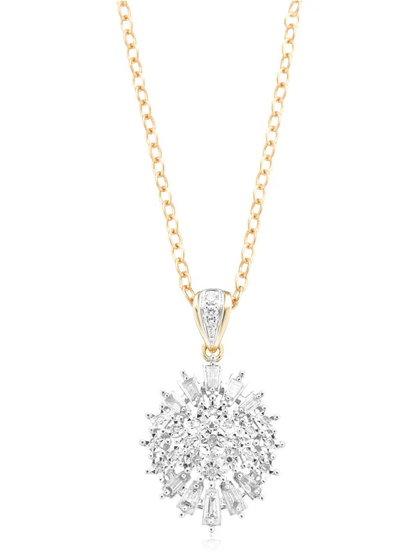 vintage locket necklace gold 9ct Yellow Gold Baguette & Round Brilliant Cut 1/4 CARAT tw of Diamonds Pendant