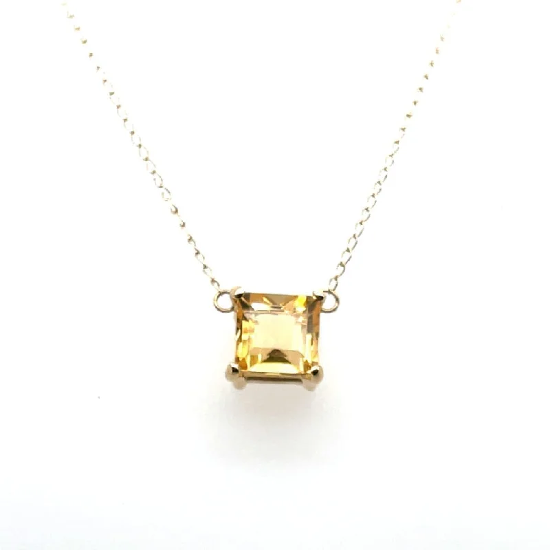 hammered gold disc necklace 5.94 ct Citrine Princess Cut Set in 14k Yellow Pendant at Regard Jewelry in Austin, Texas