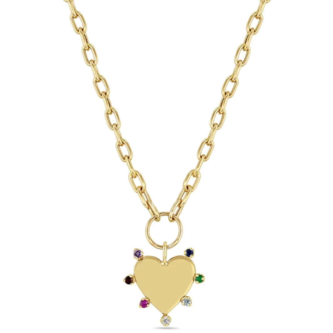 elegant pearl necklace with diamonds 7 Rainbow Gemstones Heart Pendant