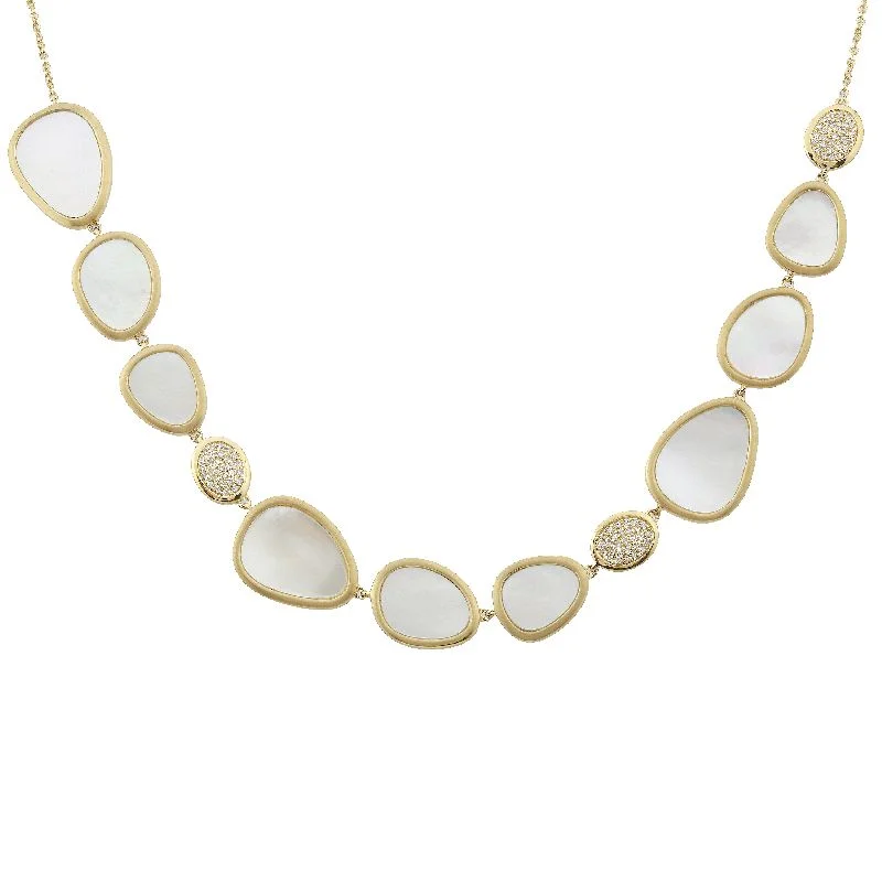 celestial moon and star necklace 14k Yellow Gold DIamond & Mother of PearlNecklace