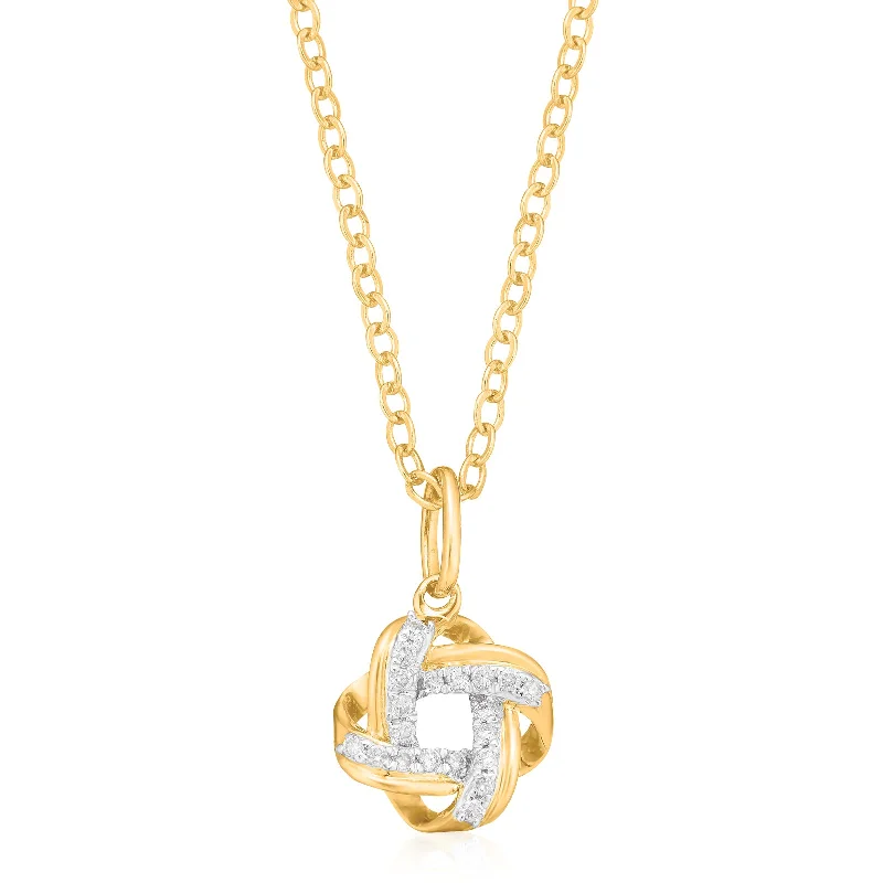 gold plated Cuban link chain 9ct Yellow Gold Round Brilliant Cut 0.10 CARAT tw of Diamonds Pendant