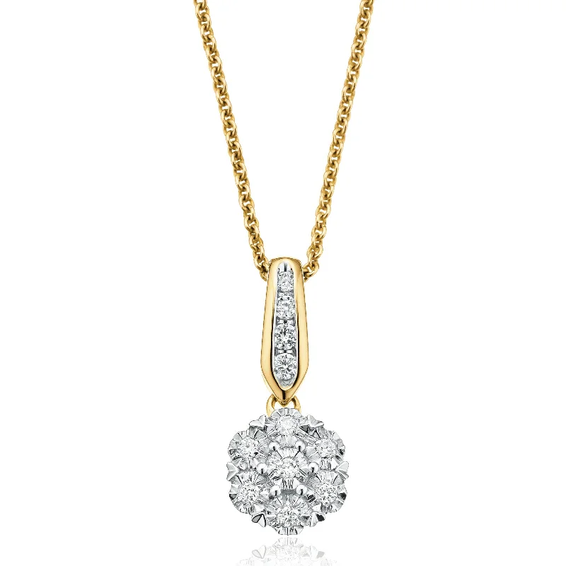 silver hoop earrings small 9ct Yellow Gold Round Brilliant Cut with 0.10 CARAT tw of  Diamond Pendant