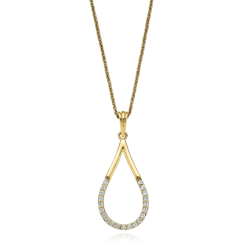 simple snake chain necklace 9ct Yellow Gold  White Cubic Zirconia Tear Drop Pendant