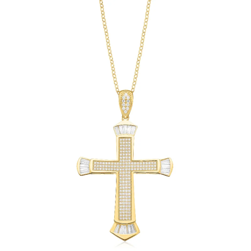 sapphire halo engagement ring 9ct Yellow Gold with Cubic Zirconia Crucifix Pendant