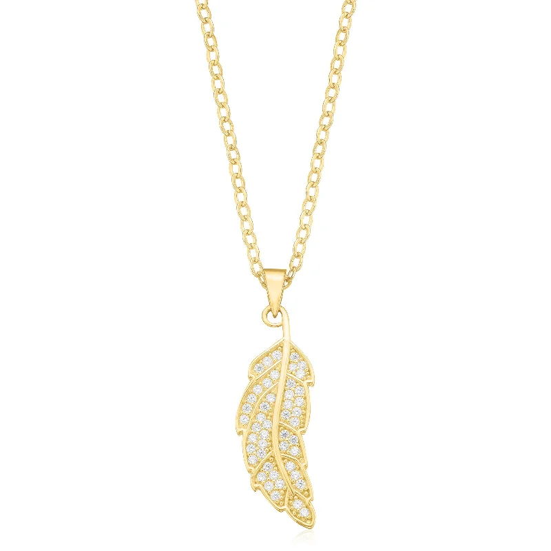 personalized family tree necklace 9ct Yellow Gold with Cubic Zirconia Leaf Pendant