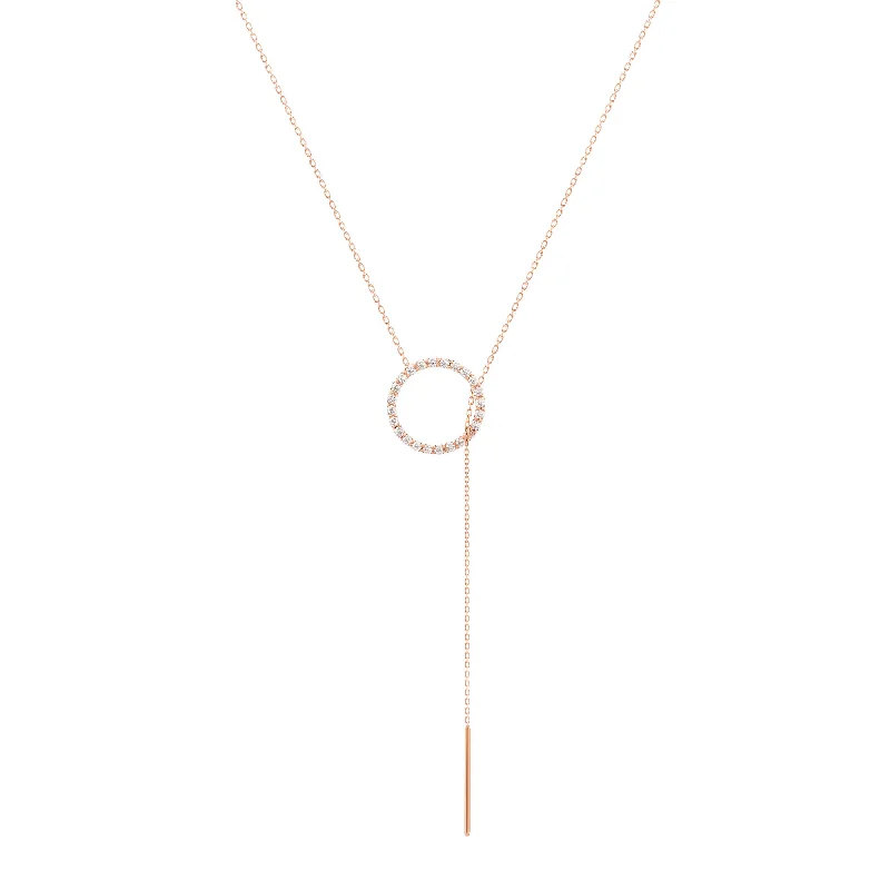 Diamonds Lariat 18K Rosegold Necklace w. Diamonds