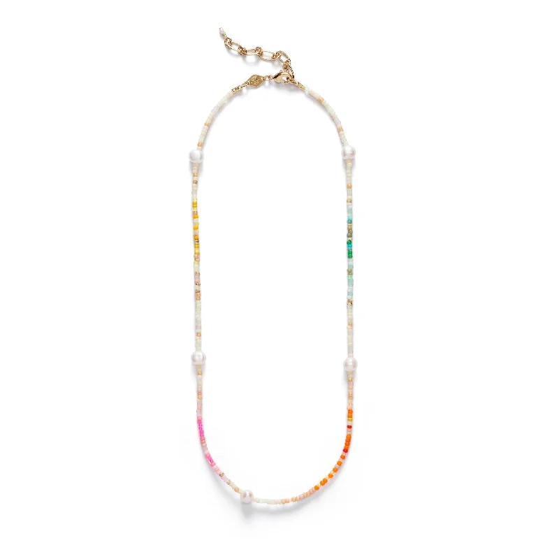 Rainbow Nomad Gold Plated Necklace w. Mixed coloured Beads & Pearls