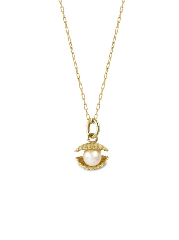 Venus Clam 14K Gold Necklace w. Pearl