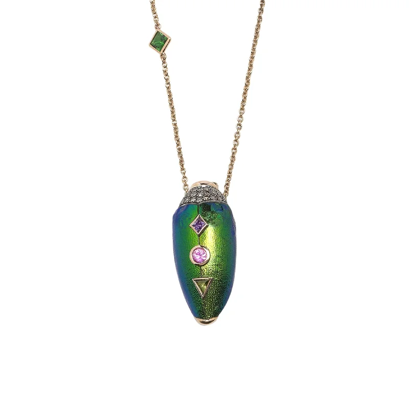 Scarab Pop Art 18K Rose Gold & Silver Necklace