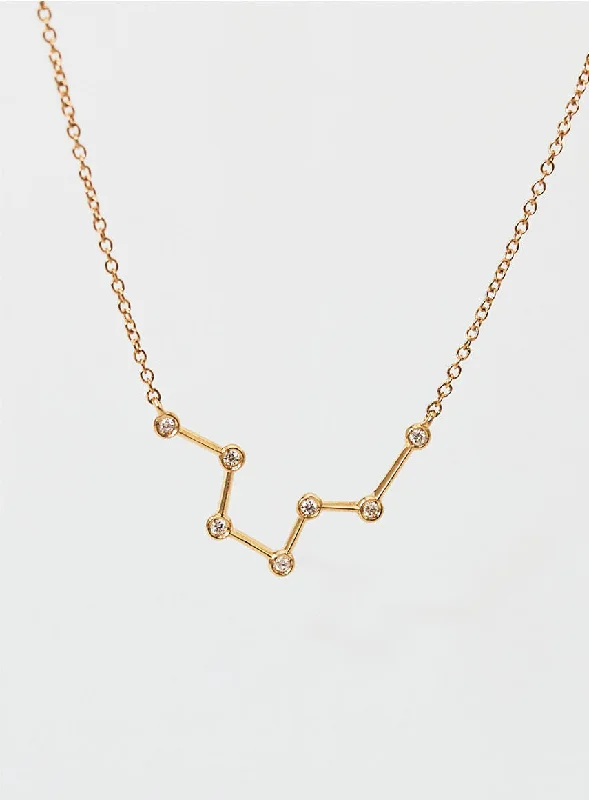 Star Sign Aquarius 18K Gold Necklace w. Diamond