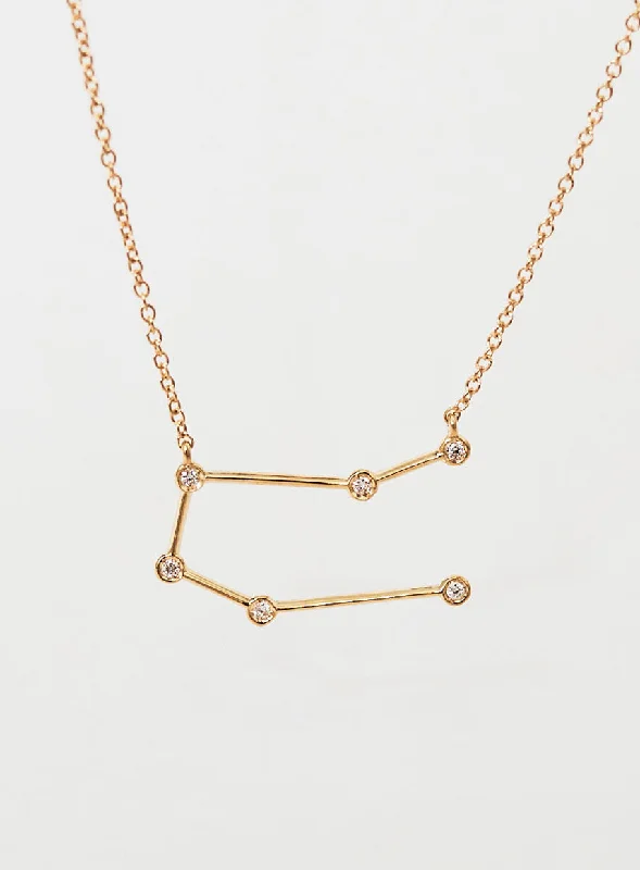 Star Sign Gemini 18K Gold Necklace w. Diamond