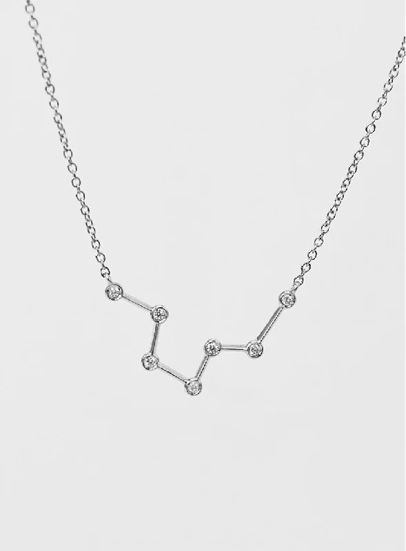 Star Sign Aquarius 18K Whitegold Necklace w. Diamond