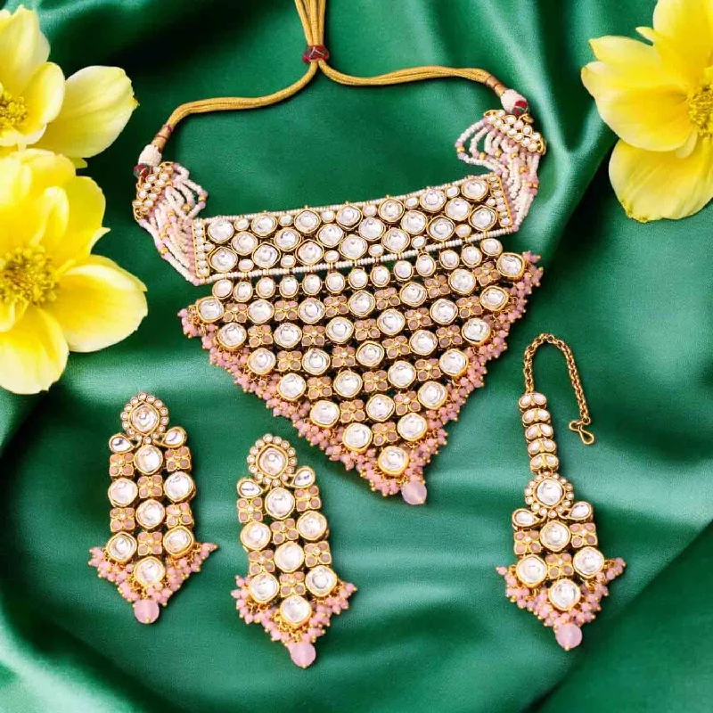 handmade silk thread earrings Blush Urmisha Kundan Jewellery Set