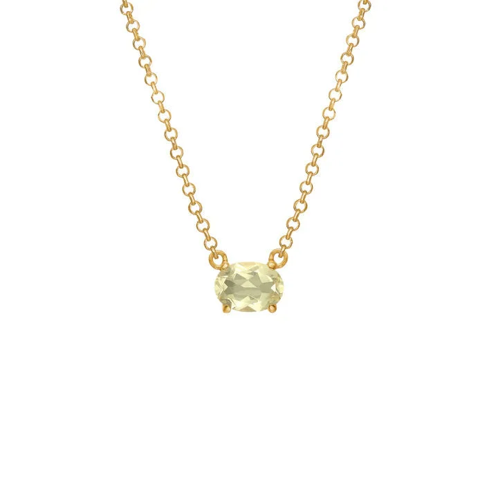 Chain 18K Gold Plated Necklace w. Quartz