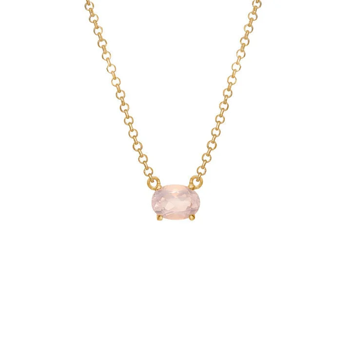 Chain 18K Gold Plated Necklace w. Quartz