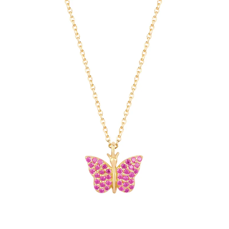 Butterfly 18K Gold Plated Necklace w. Pink Zirconias