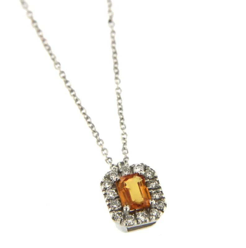 Candy 18K White Gold Necklace w. Diamonds & Orange Sapphire