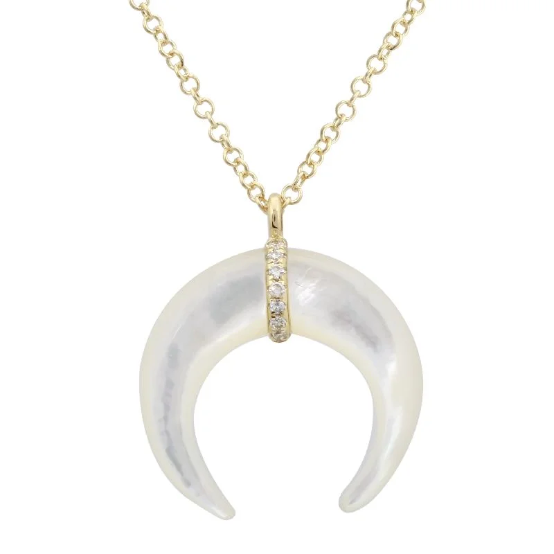 unique wooden bead necklace 14K Yellow Gold Diamond Crescent Shell Necklace