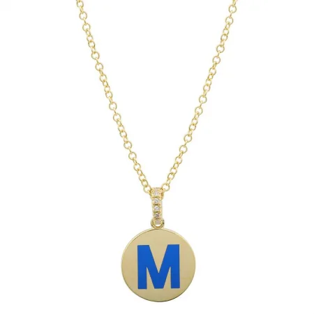 gold-plated chain necklace with charms 14k Yellow Gold Enamel Initail Diamond Necklace gold-plated chain necklace with charms 14k Yellow Gold Enamel Initail Diamond Necklace