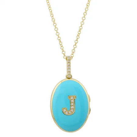 custom initial pendant necklace 14k Yellow Gold Turquoise Diamond Initial Enamel Locket Necklace custom initial pendant necklace 14k Yellow Gold Turquoise Diamond Initial Enamel Locket Necklace