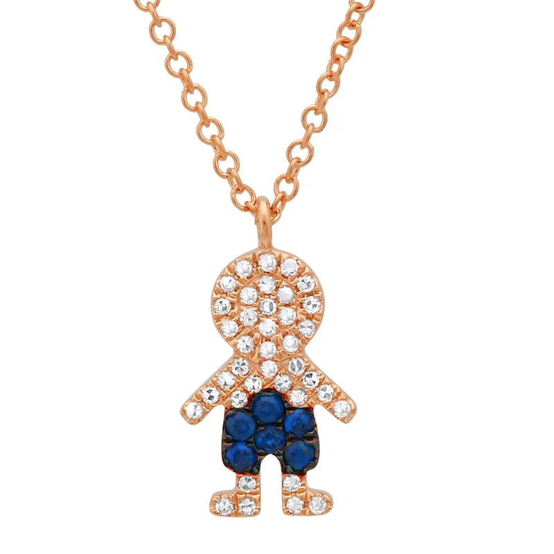 vintage-style garnet ring 14K Rose Gold Diamond and Blue Sapphire Boy Necklace