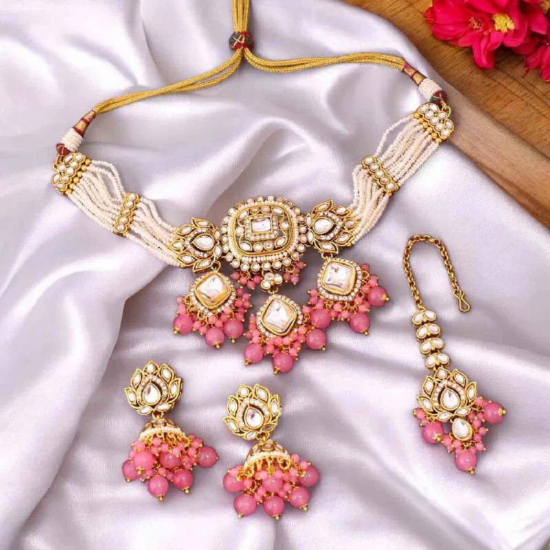 gemstone stacking rings colorful Coral Aashi Kundan Jewellery Set
