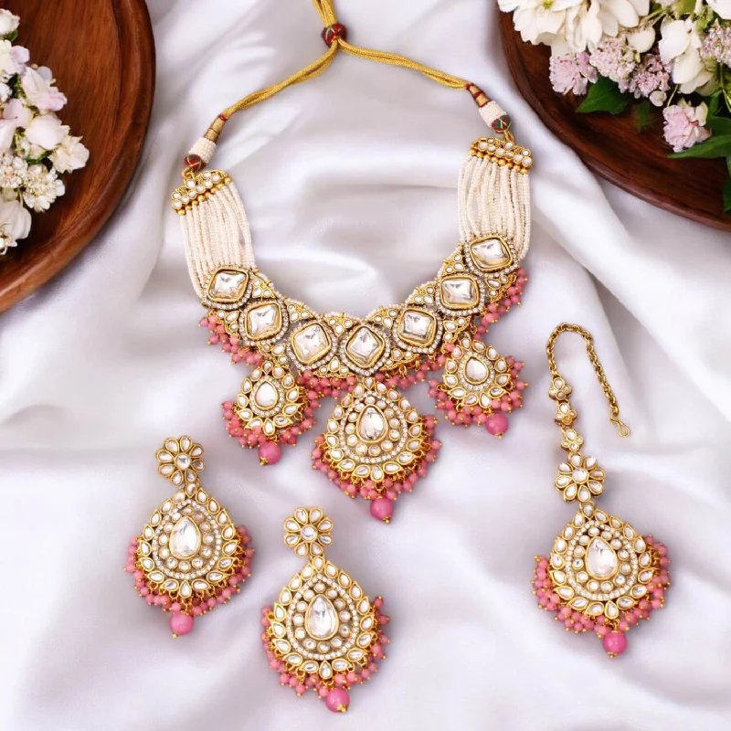 vintage pearl cluster earrings Coral Bhavya Kundan Jewellery Set