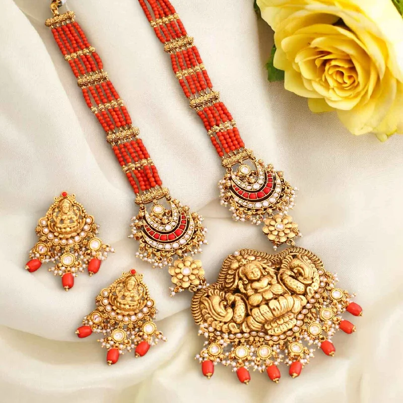 minimalist black pearl necklace Coral Manasa Temple Jewellery Set - New Arrival