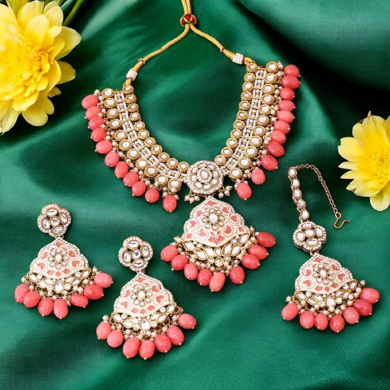 gold moonstone cocktail ring Coral Shailani Kundan Jewellery Set