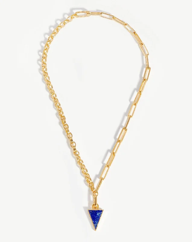 dainty lotus flower ring Deconstructed Axiom Triangle Chain Necklace | 18ct Gold Plated/Lapis
